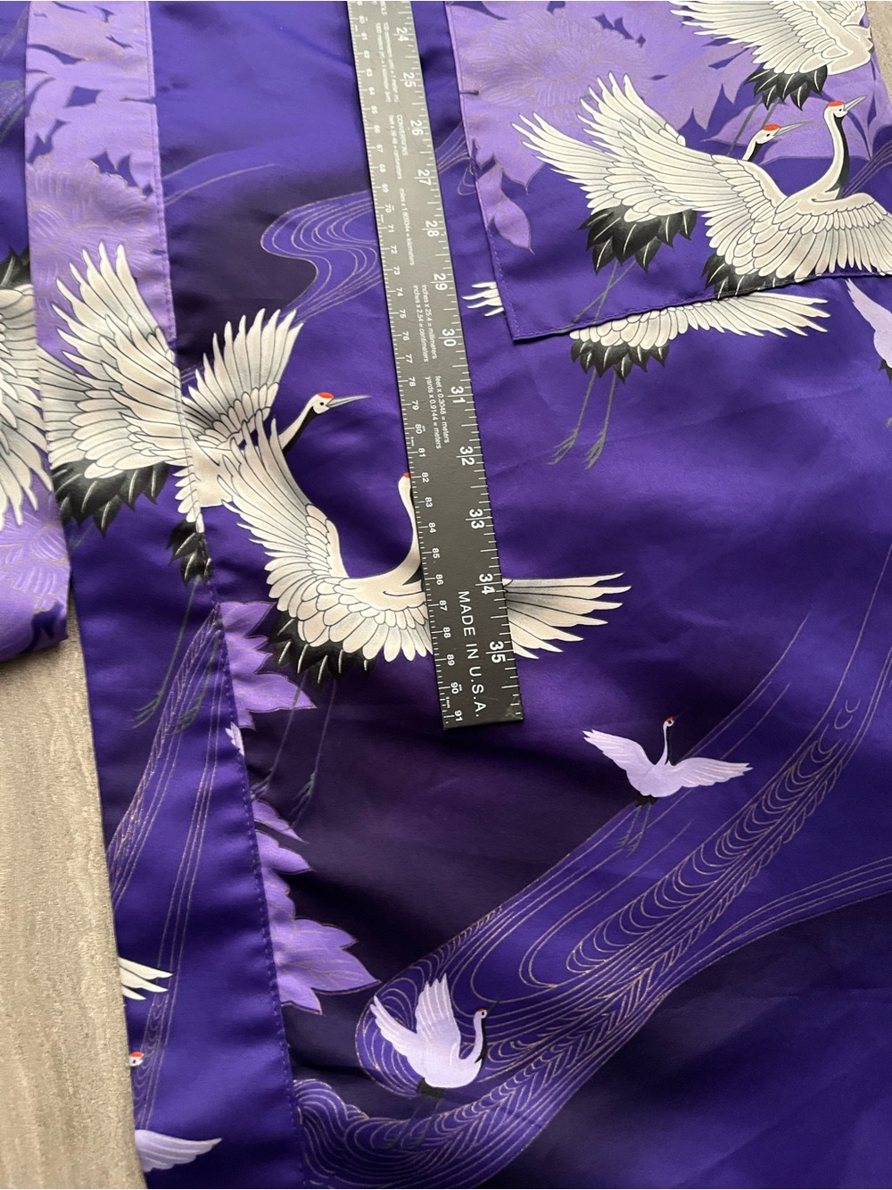 Japanese White Crane Kimono Purple Robe Japan Vintage One Sz Textile Label Belt - Picture 7 of 8